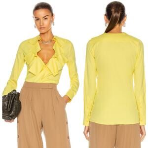 Bottega Veneta Long Sleeve Ruffle-Collar Button-Down Blouse Yellow Women 36 / 0